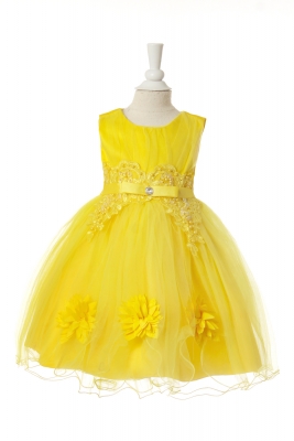 Girls Dress Style 10003 - Elegant Sleeveless Infant Dress with Intricate Floral Applique Details in